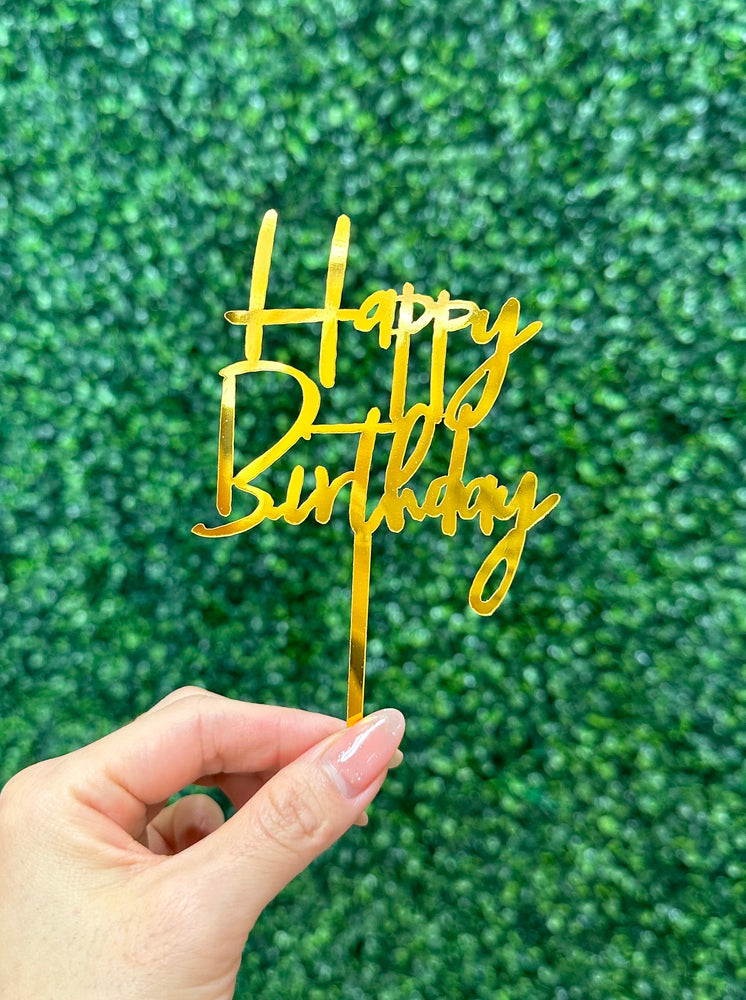 Gold Script Happy Birthday Cake Topper