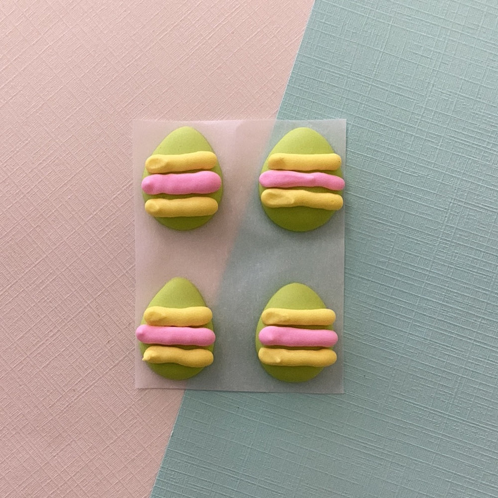 Lime Green Striped Egg Royal Icing Decoration