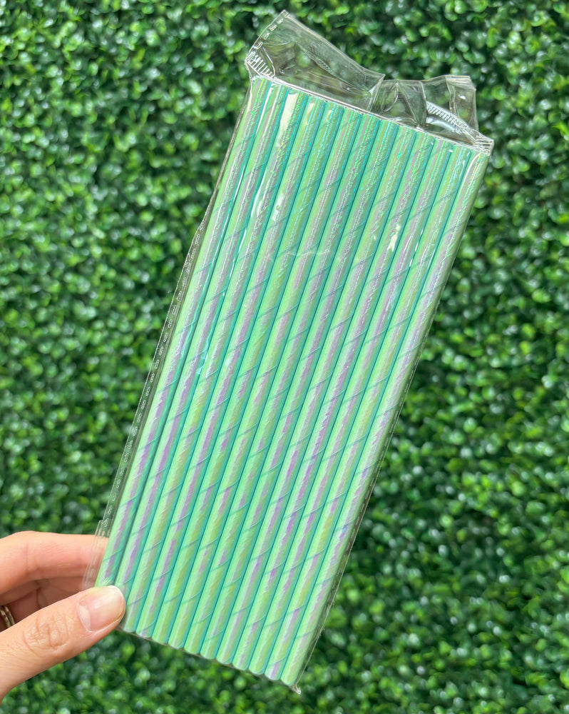 Iridescent Green Paper Straws