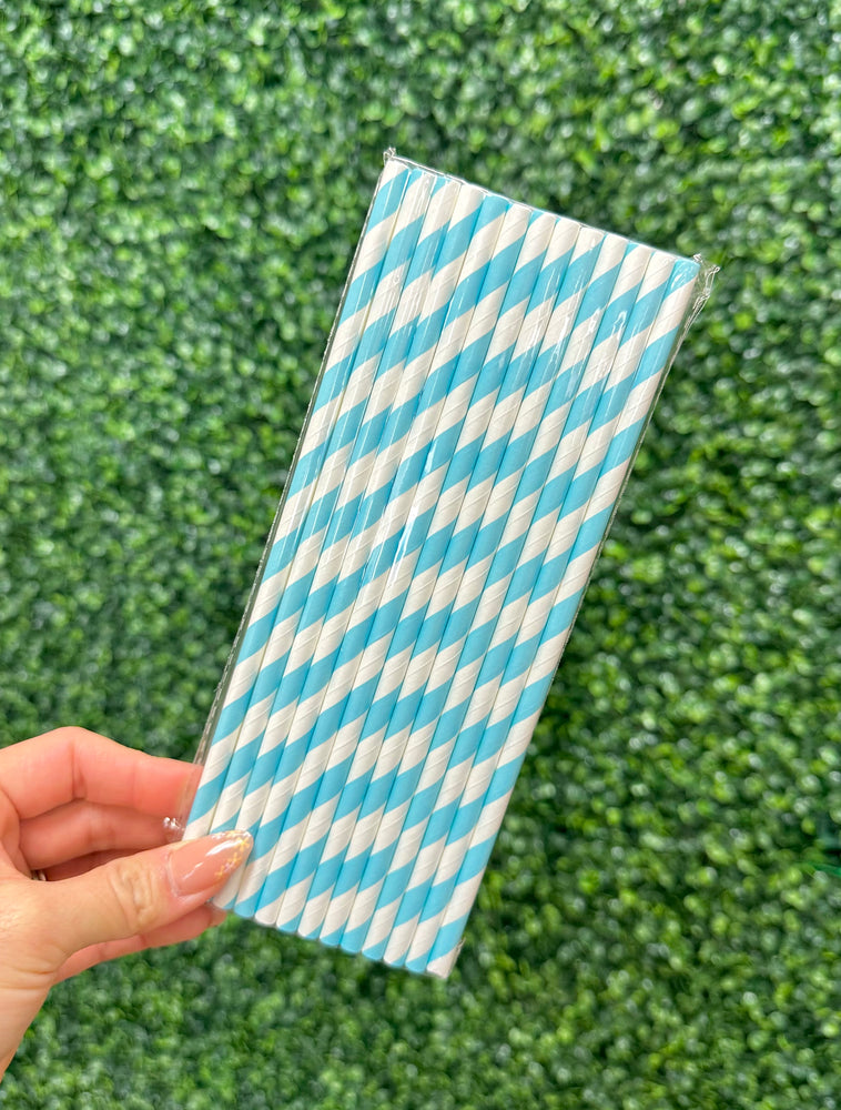 Lt Blue Stripe Paper Straws