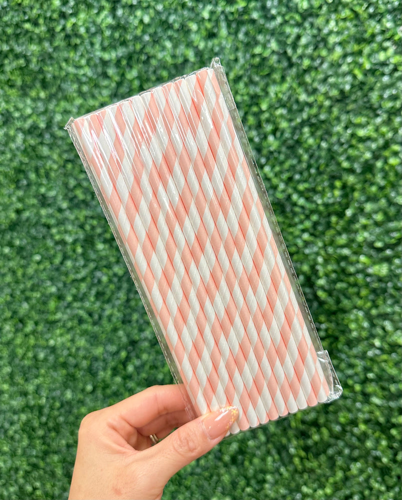 Lt Pink Stripe Paper Straws