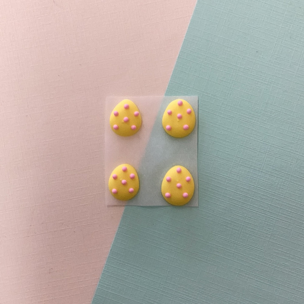 Yellow Egg w/ Pink Dots Royal Icing Decorations