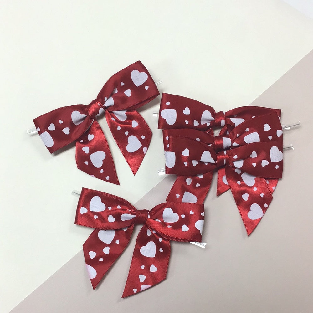Red and White Hearts Bows w/Twistie 5ct